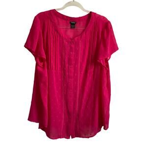 Torrid Hot Pink Pleated Button Front Sheer‎ Blouse - Size 2X - NEW